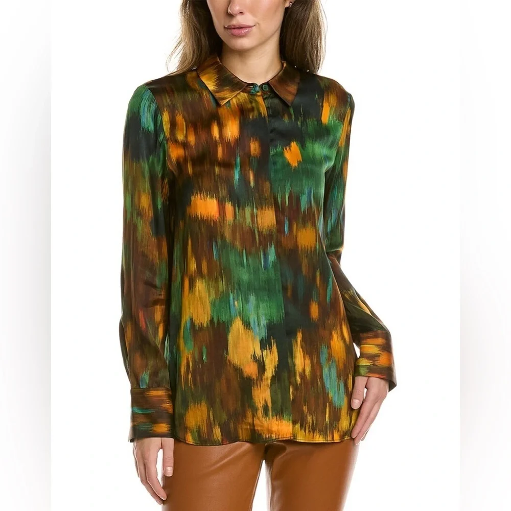 Lafayette 148 Tess Abstract long sleeve button down blouse - Picture 2 of 9
